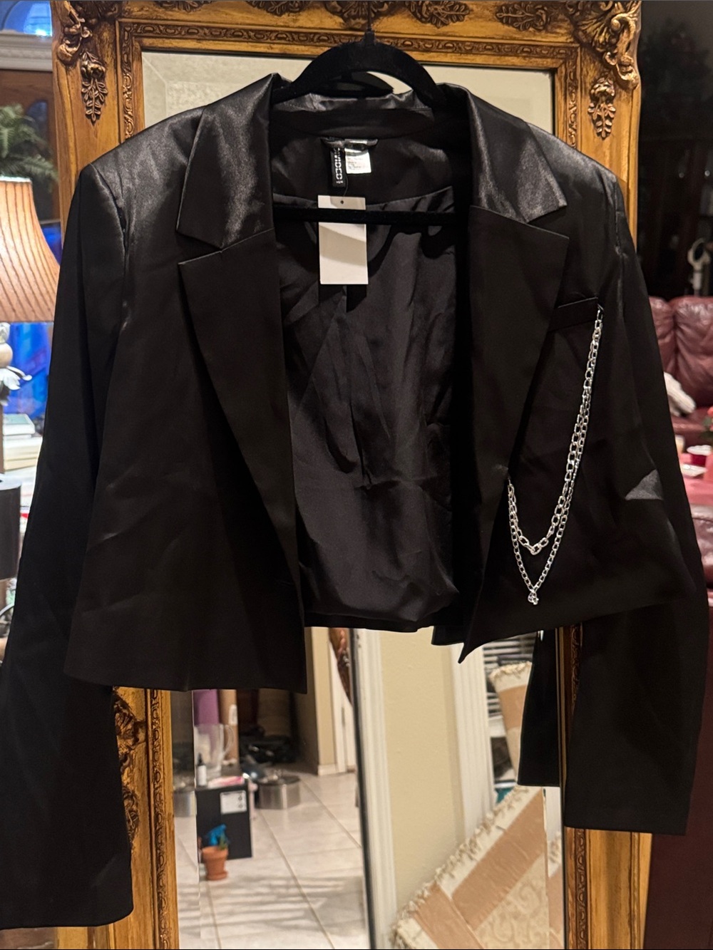 Cropped Black Women's Blazer with Chain Detail - H&M